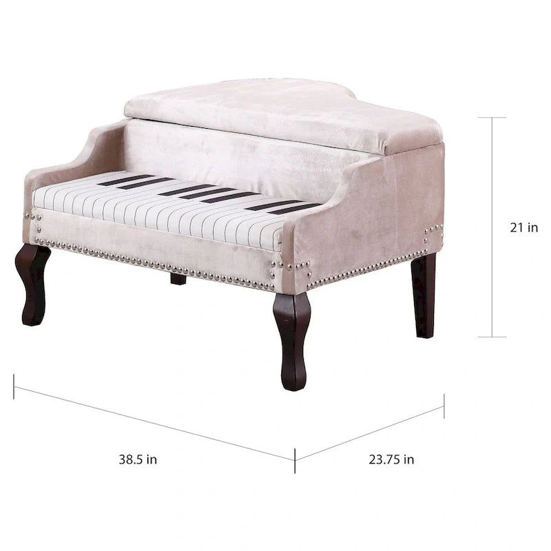 21-Inch Beige Upholstered Piano Ottoman with Nailhead Trim for Living Room 4