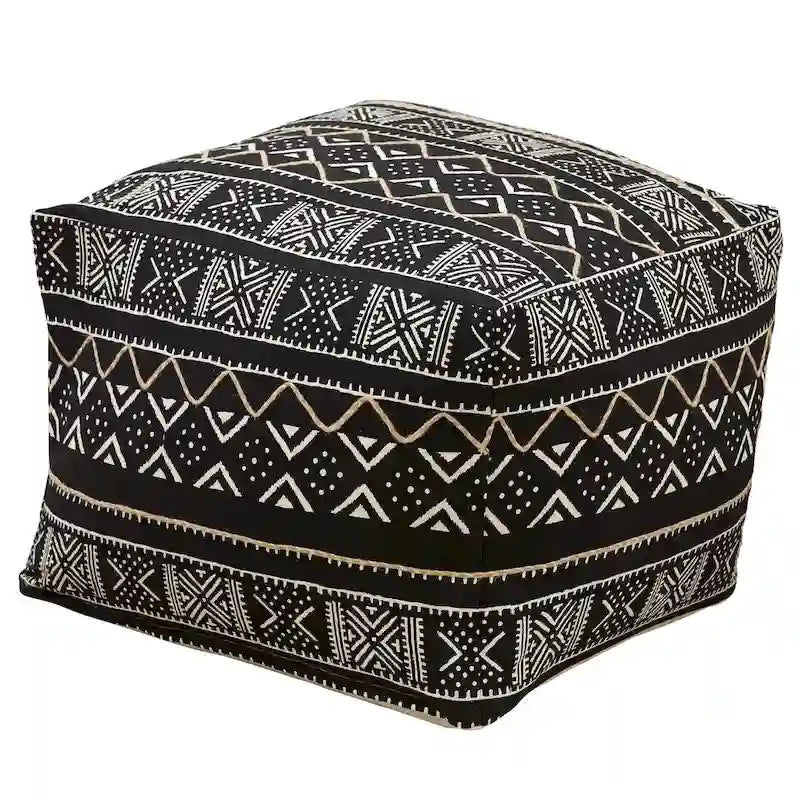 Dark Mudcloth Patterned Floor Pouf 1