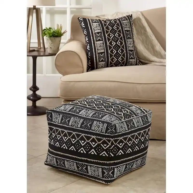 Dark Mudcloth Patterned Floor Pouf 3