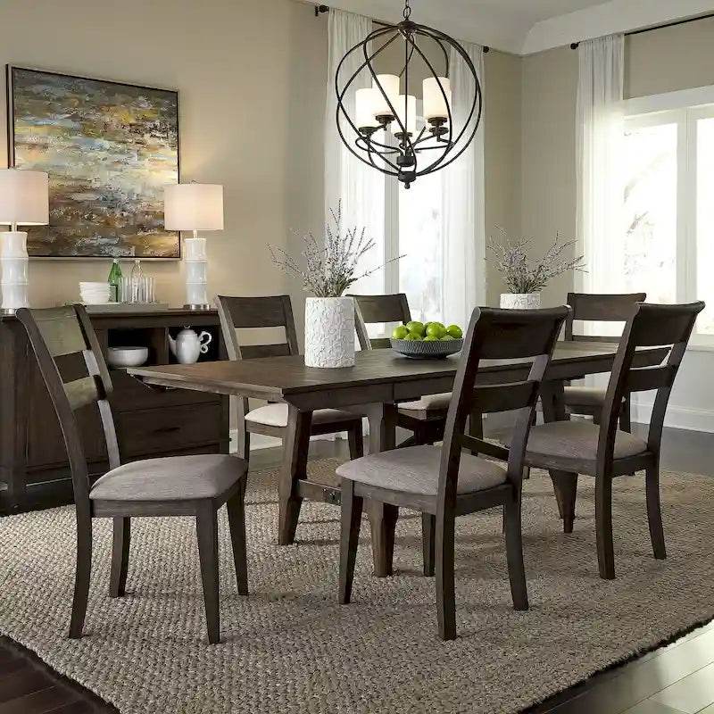 7-Piece Trestle Table Set with Double Bridge in Dark Chestnut 21