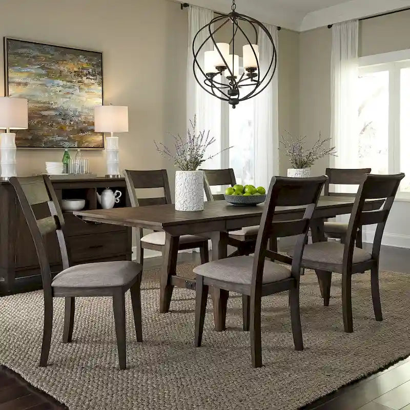 7-Piece Trestle Table Set with Double Bridge in Dark Chestnut 1