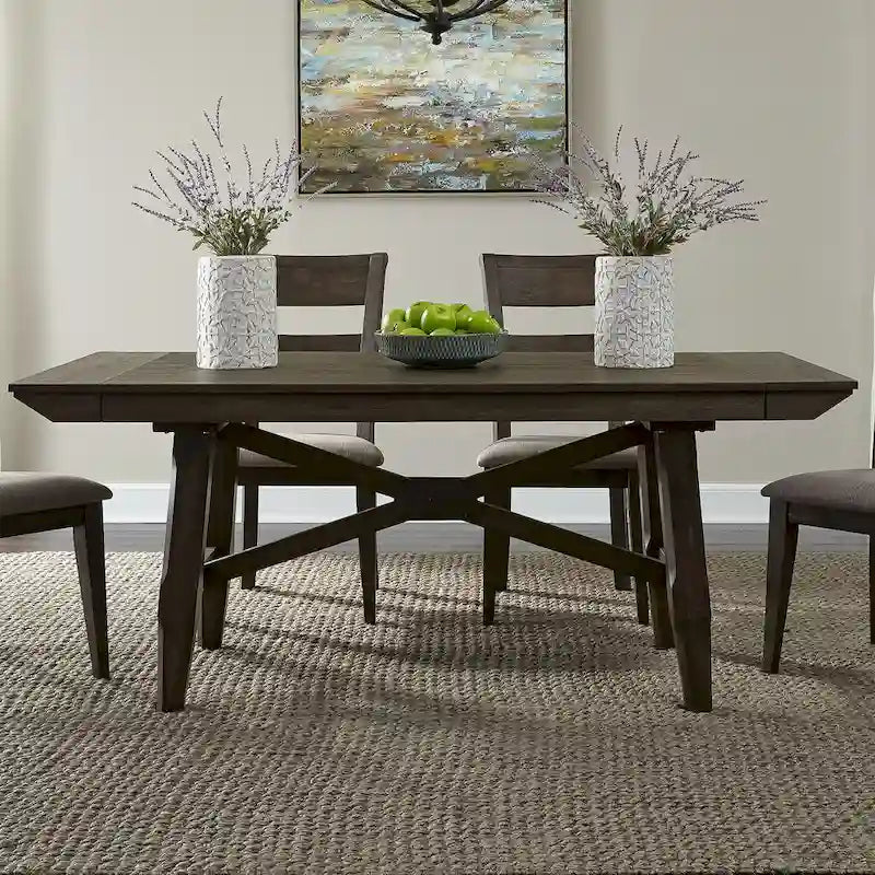 7-Piece Trestle Table Set with Double Bridge in Dark Chestnut 14