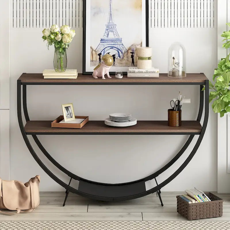 Merax Rustic Industrial Demilune Console Table 12