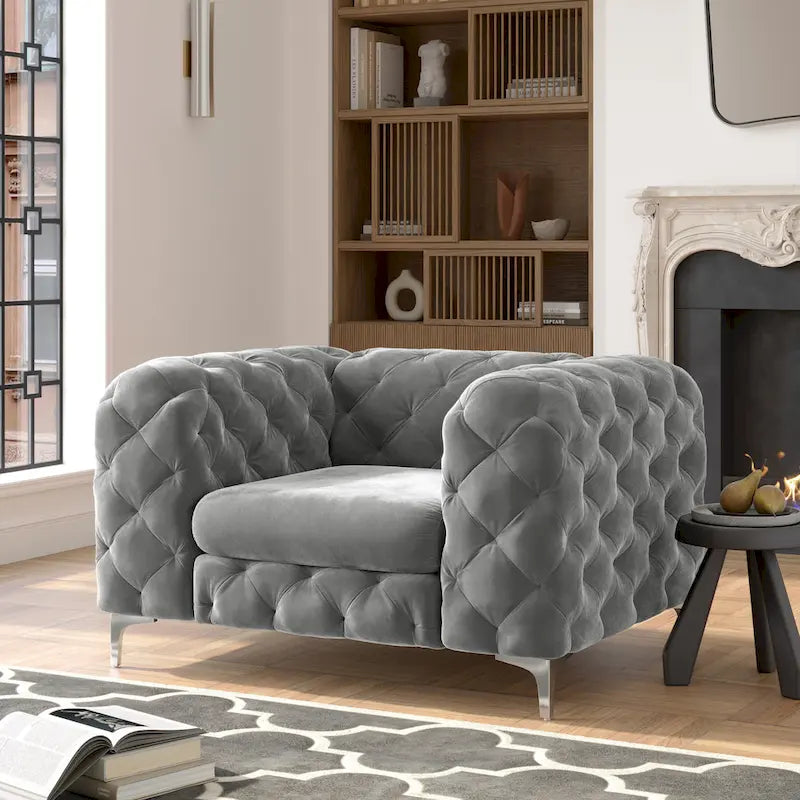 Corvus Aosta Tufted Velvet Chesterfield Lounge Chair 17