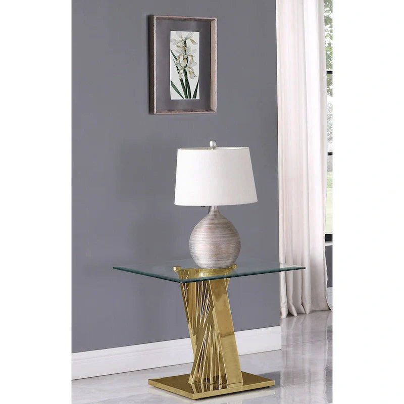 Premium Modern Glass End Table with Elegant Gold Spiral Base 2