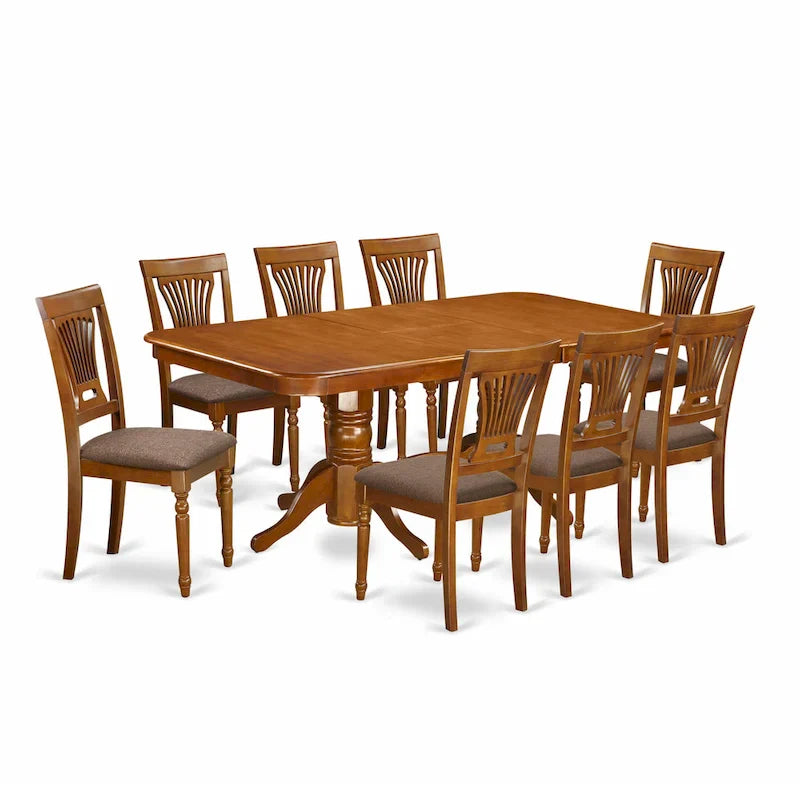 East West Furniture 9-Piece Saddle Brown Kitchen Dining Set - Rectangular Table with 8 Chairs (Various Seat Options) 2