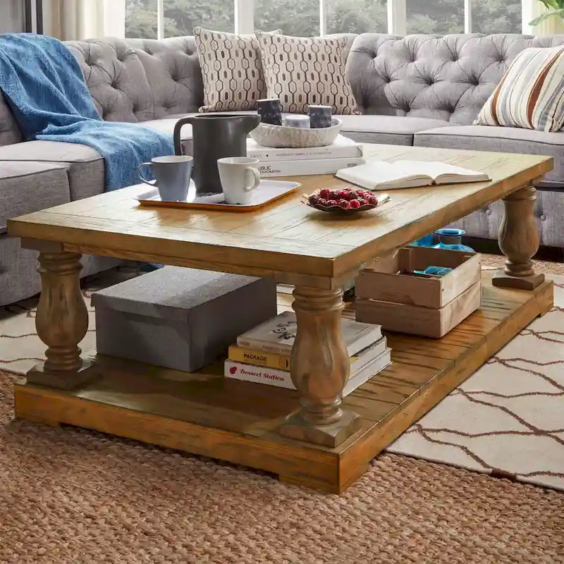 iNSPIRE Q Artisan Edmaire 55-Inch Light Natural Baluster Coffee Table 1