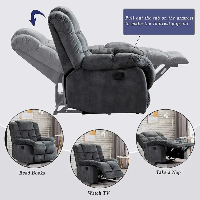 Fabric Recliner and Single Sofa with Manual Recline Feature 18