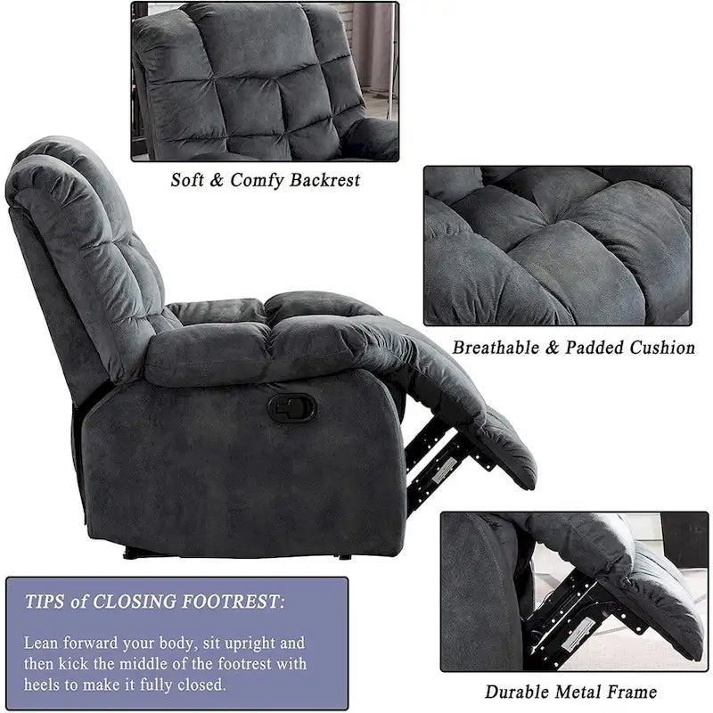 Fabric Recliner and Single Sofa with Manual Recline Feature 19