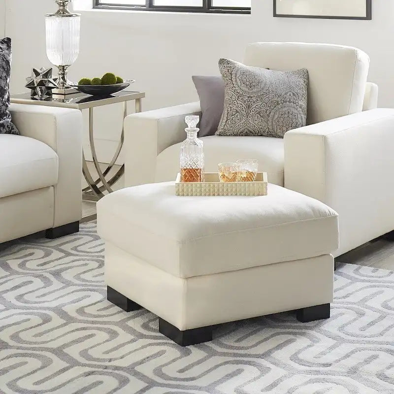 iNSPIRE Q Artisan White Cotton Fabric Down-Filled Ottoman - Lion Design 1