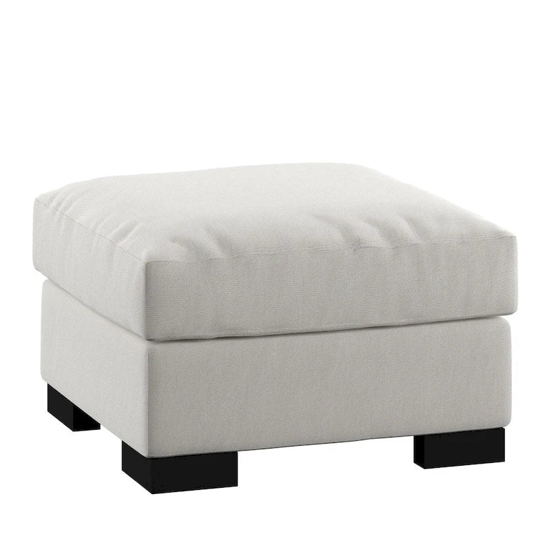 iNSPIRE Q Artisan White Cotton Fabric Down-Filled Ottoman - Lion Design 3
