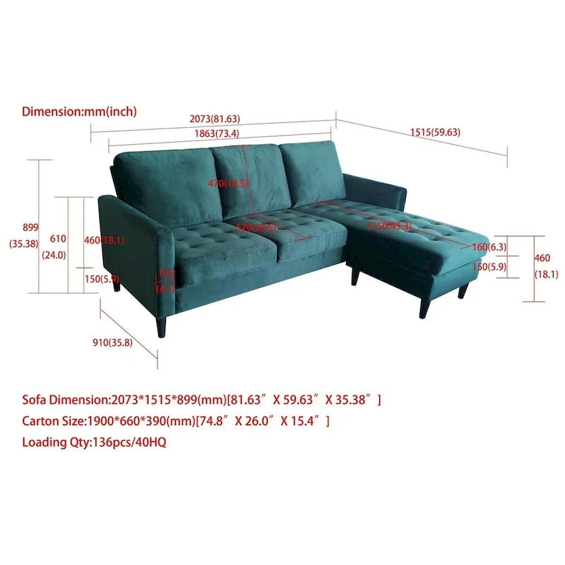 CosmoLiving by Cosmopolitan Strummer Reversible Velvet Sectional Sofa 17