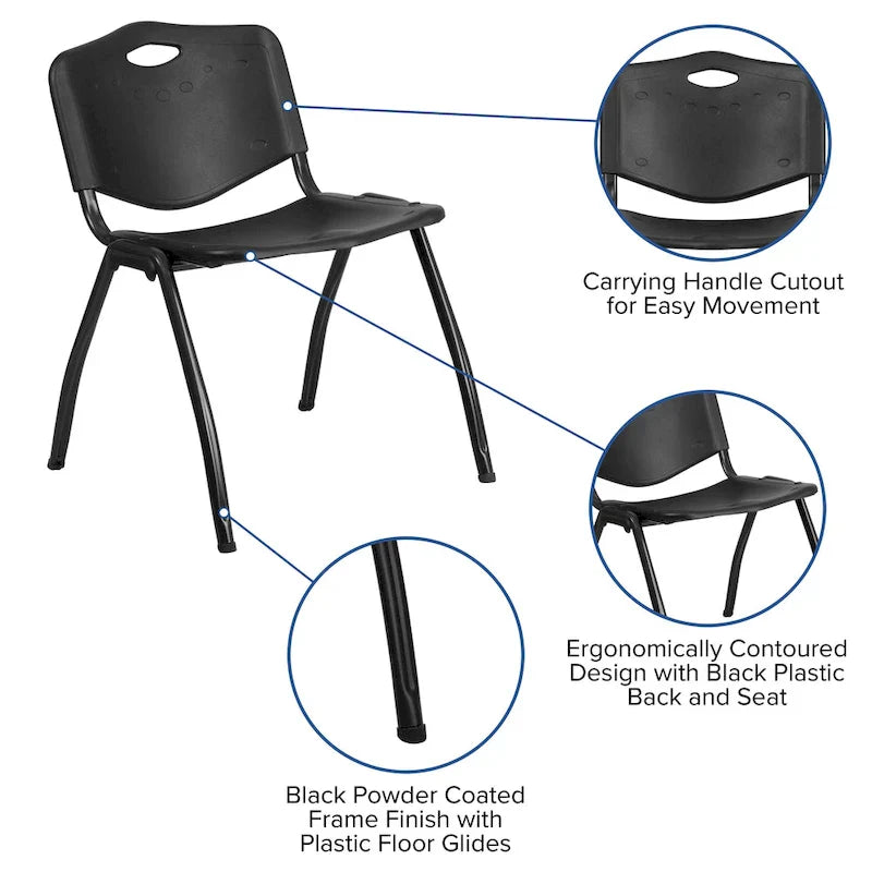 880 lb. Capacity Heavy-Duty Plastic Stackable Chair with Carrying Handle 3