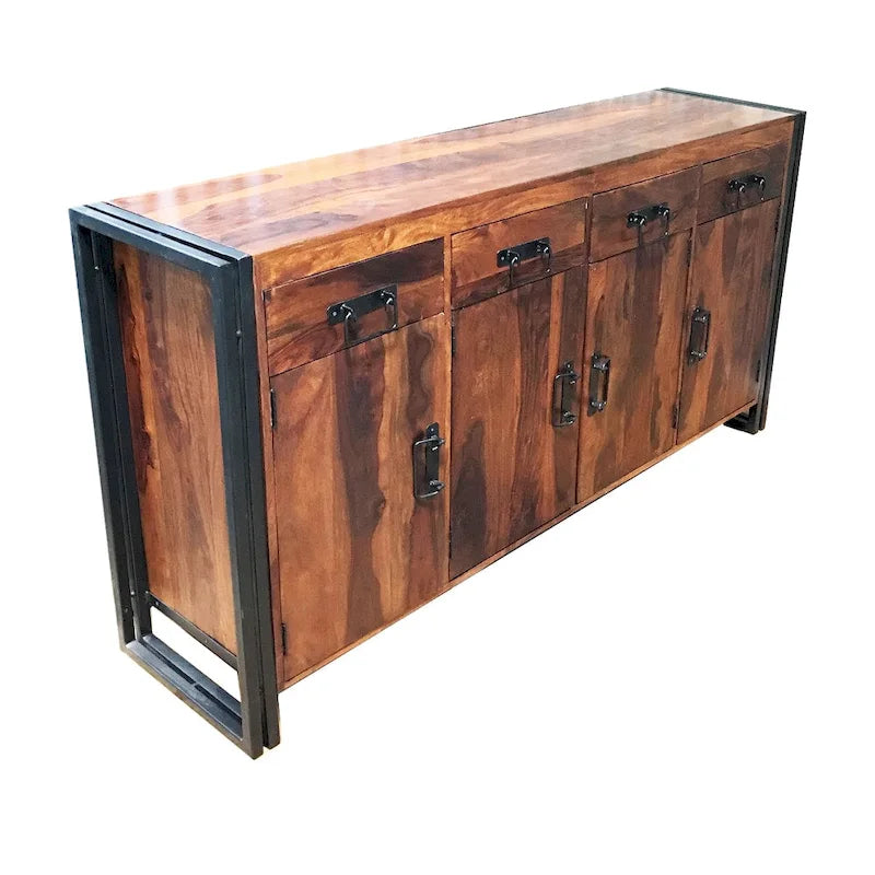 Handcrafted Sheesham Wood and Iron Sideboard with 4 Doors and 4 Drawers - 71 x 18 x 35 inches (India) 1