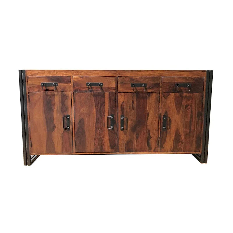 Handcrafted Sheesham Wood and Iron Sideboard with 4 Doors and 4 Drawers - 71 x 18 x 35 inches (India) 2