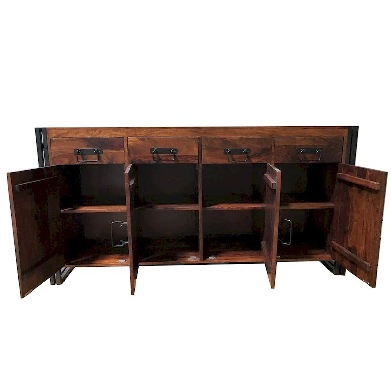 Handcrafted Sheesham Wood and Iron Sideboard with 4 Doors and 4 Drawers - 71 x 18 x 35 inches (India) 3