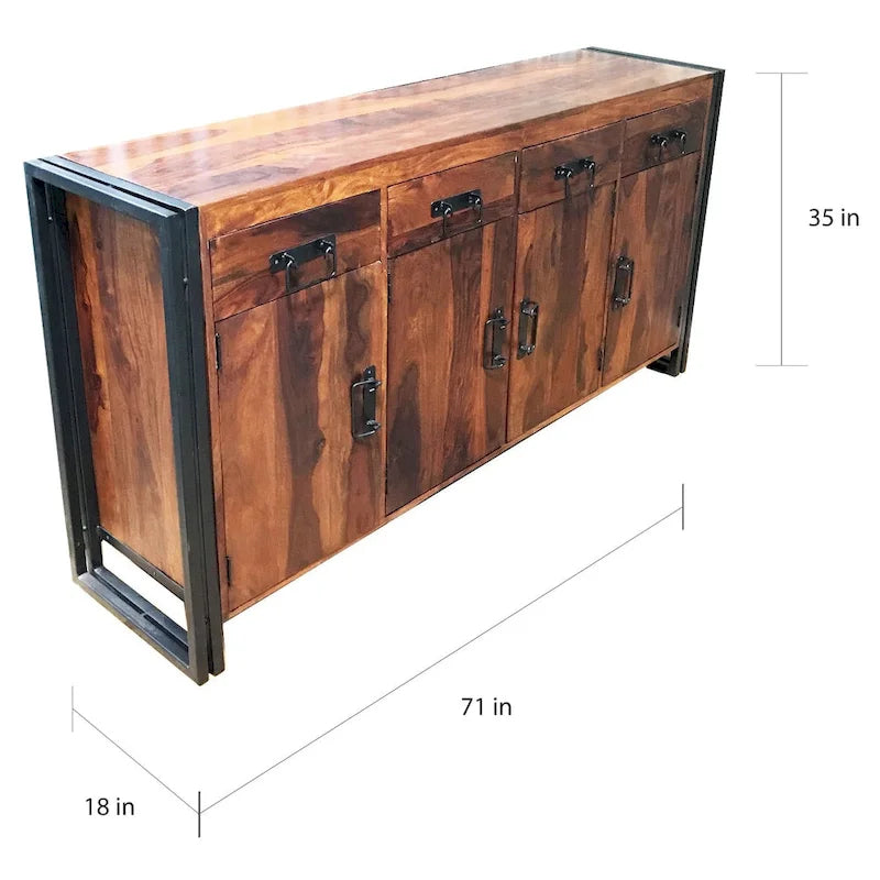 Handcrafted Sheesham Wood and Iron Sideboard with 4 Doors and 4 Drawers - 71 x 18 x 35 inches (India) 4