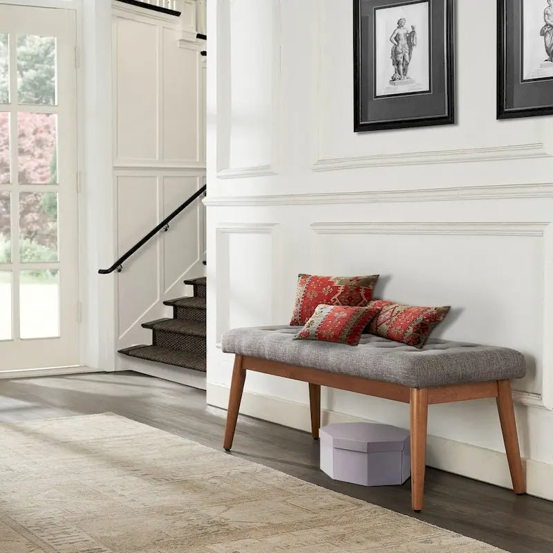Crosley Landon Acorn Upholstered Bench - 43.25" W x 16" D x 16.88" H 1