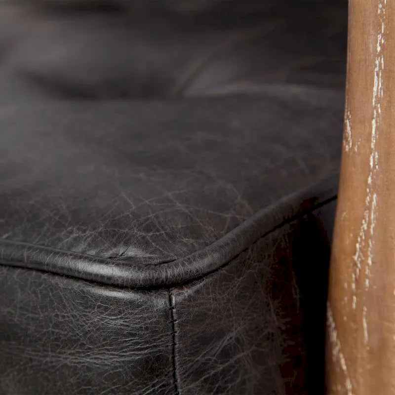 Phineas Black Genuine Leather Accent Chair with Brown Solid Wood Frame 8