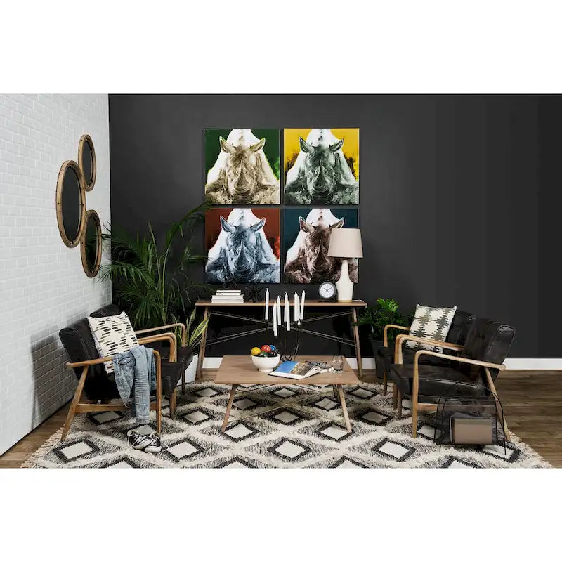 Phineas Black Genuine Leather Accent Chair with Brown Solid Wood Frame 9