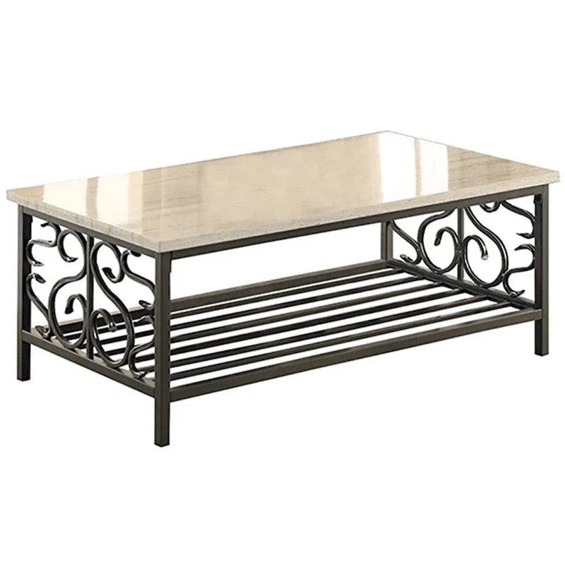 3-Piece Cream and Gray Faux Marble Table Set with Stylish Metal Frame 2