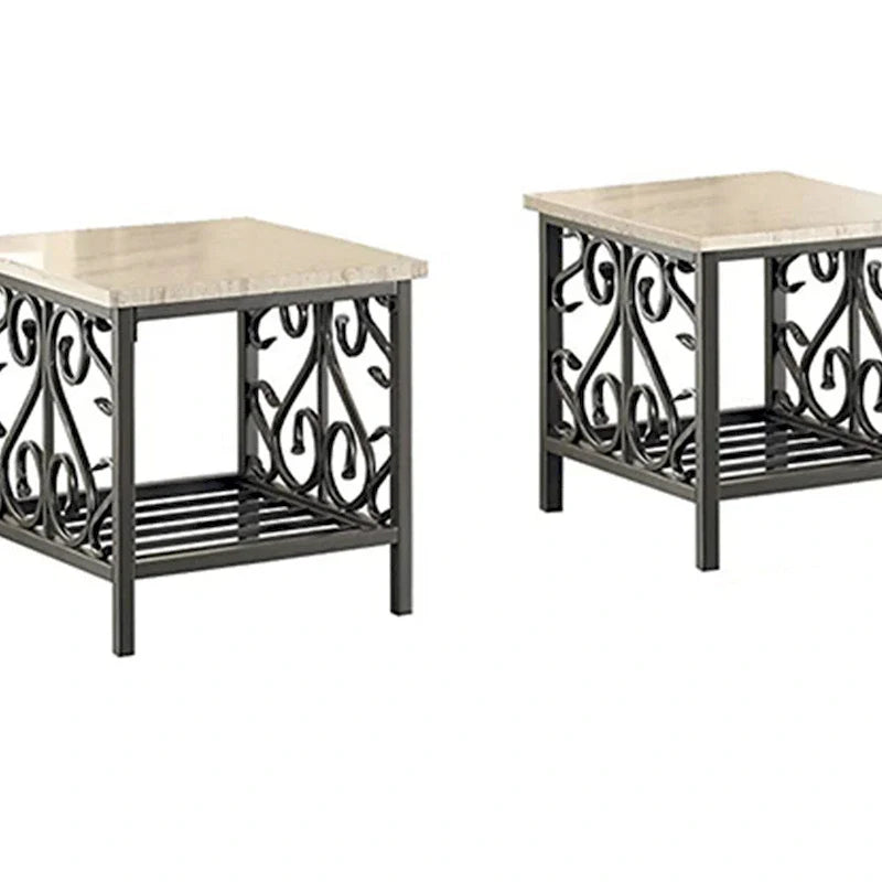 3-Piece Cream and Gray Faux Marble Table Set with Stylish Metal Frame 3