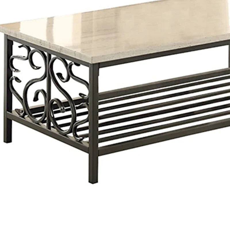 3-Piece Cream and Gray Faux Marble Table Set with Stylish Metal Frame 4