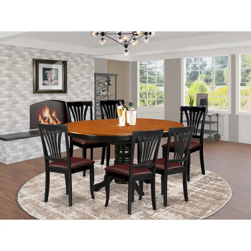 East West Furniture 7-Piece Round Dining Set - Black & Cherry Kitchen Table with 6 Chairs (Seat Options Available) 1
