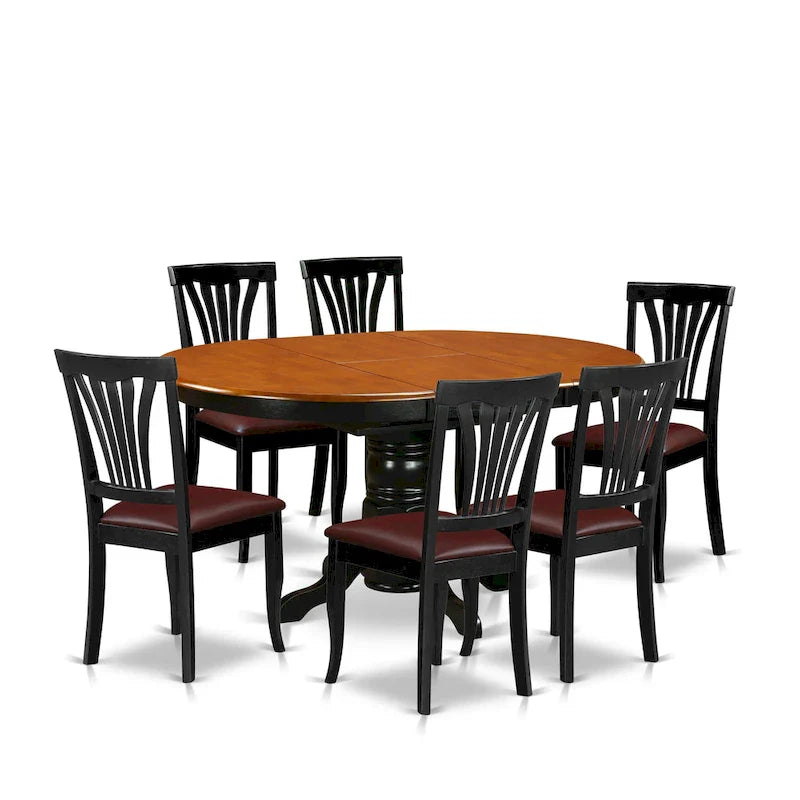East West Furniture 7-Piece Round Dining Set - Black & Cherry Kitchen Table with 6 Chairs (Seat Options Available) 2