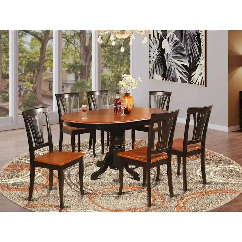 East West Furniture 7-Piece Round Dining Set - Black & Cherry Kitchen Table with 6 Chairs (Seat Options Available) 8