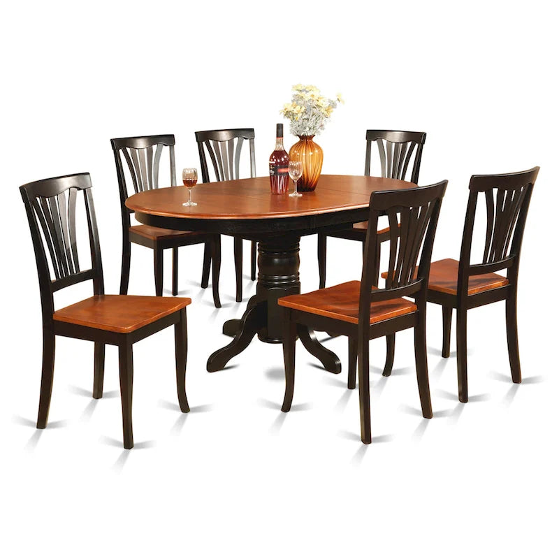 East West Furniture 7-Piece Round Dining Set - Black & Cherry Kitchen Table with 6 Chairs (Seat Options Available) 9