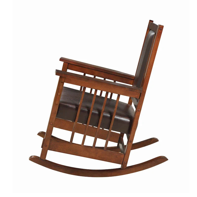 Mission Style Rocking Chair with Leather Upholstered Seat and Back in Tobacco and Dark Brown 5