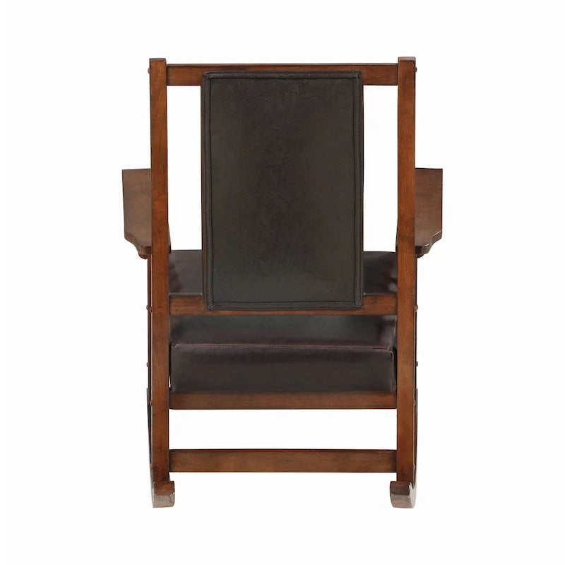 Mission Style Rocking Chair with Leather Upholstered Seat and Back in Tobacco and Dark Brown 6