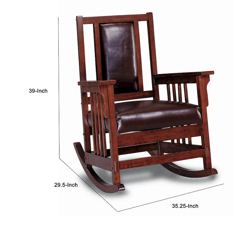 Mission Style Rocking Chair with Leather Upholstered Seat and Back in Tobacco and Dark Brown 7
