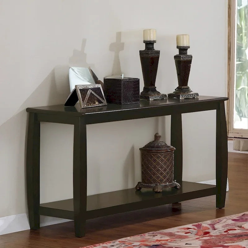 Modern Solid Wood Sofa Table with Subtle Curved Design in Dark Brown 6