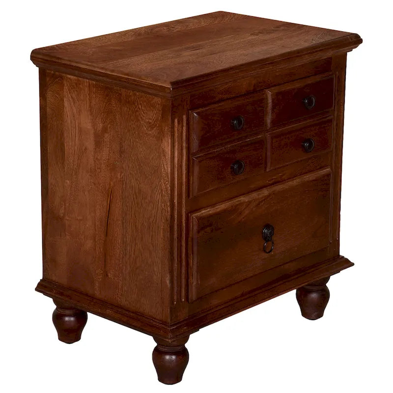26-Inch Artisan Nightstand with 2 Drawers, Black Powder-Coated Knobs, Walnut Brown Mango Wood 1