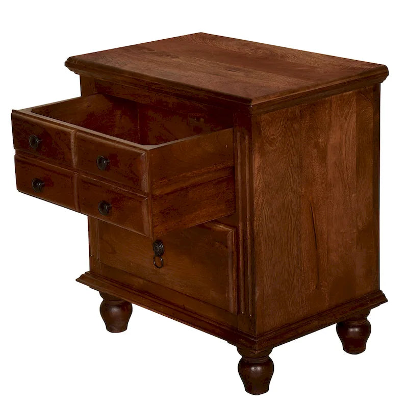 26-Inch Artisan Nightstand with 2 Drawers, Black Powder-Coated Knobs, Walnut Brown Mango Wood 2