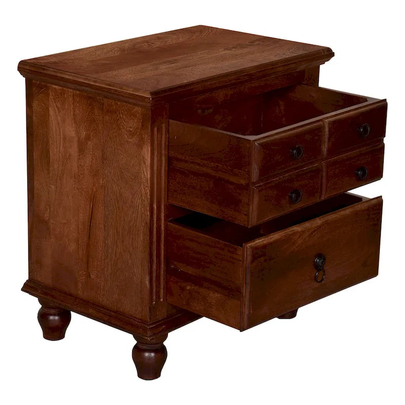 26-Inch Artisan Nightstand with 2 Drawers, Black Powder-Coated Knobs, Walnut Brown Mango Wood 3