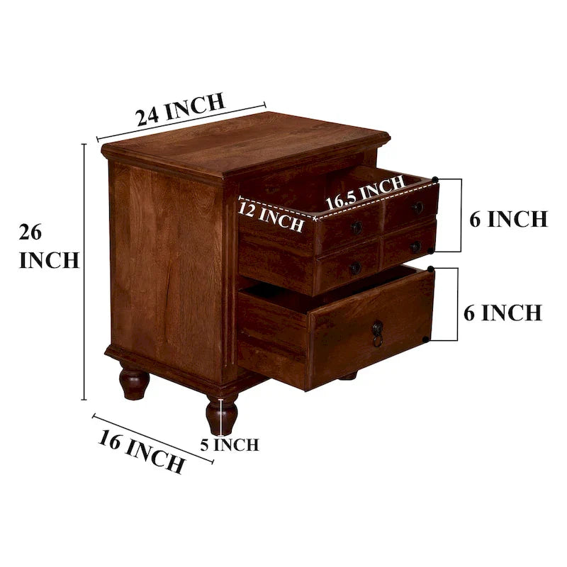 26-Inch Artisan Nightstand with 2 Drawers, Black Powder-Coated Knobs, Walnut Brown Mango Wood 5