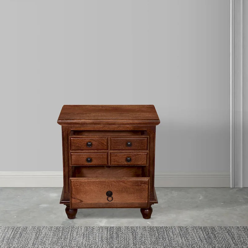 26-Inch Artisan Nightstand with 2 Drawers, Black Powder-Coated Knobs, Walnut Brown Mango Wood 7