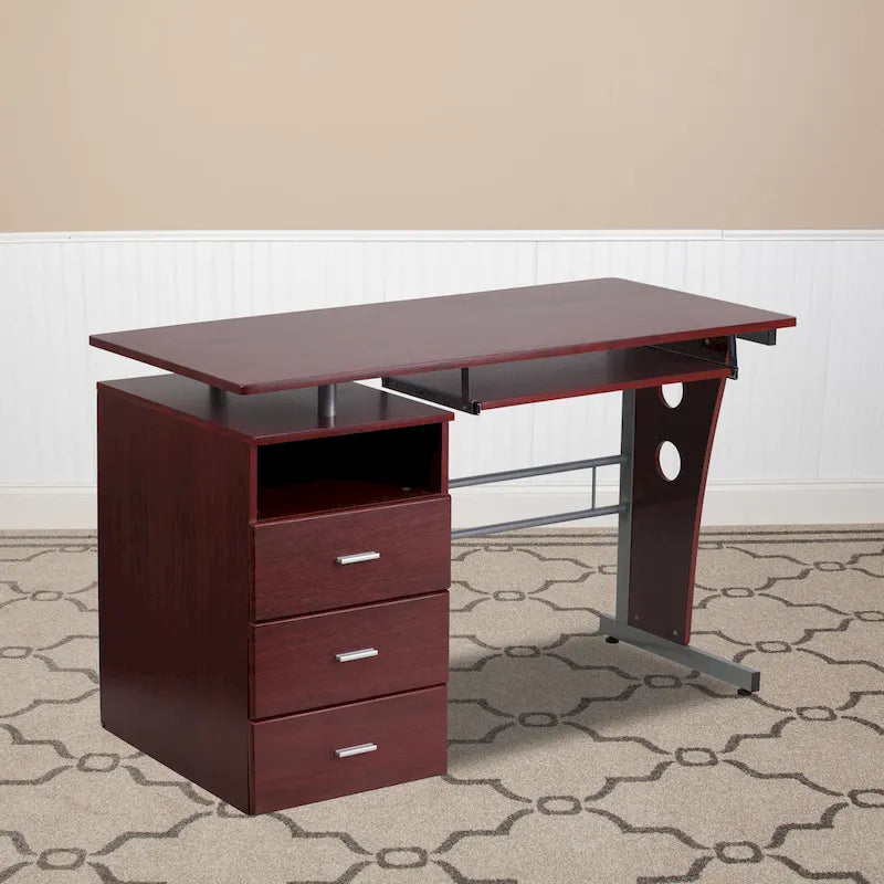 3-Drawer Pedestal Computer Desk with Keyboard Tray 1
