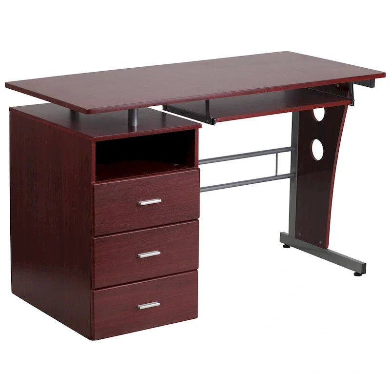 3-Drawer Pedestal Computer Desk with Keyboard Tray 4
