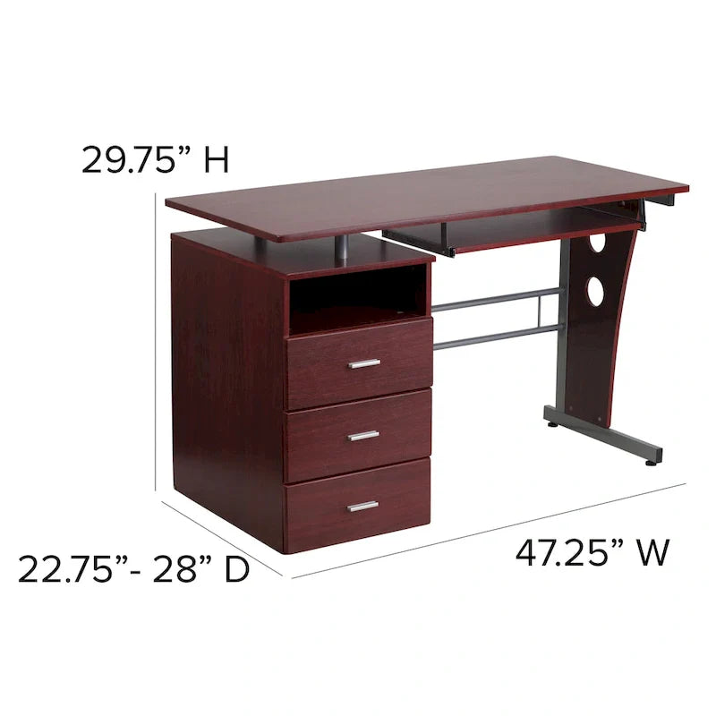 3-Drawer Pedestal Computer Desk with Keyboard Tray 6