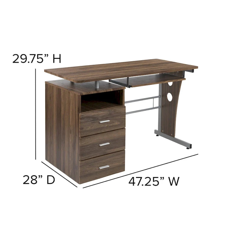 3-Drawer Pedestal Computer Desk with Keyboard Tray 16