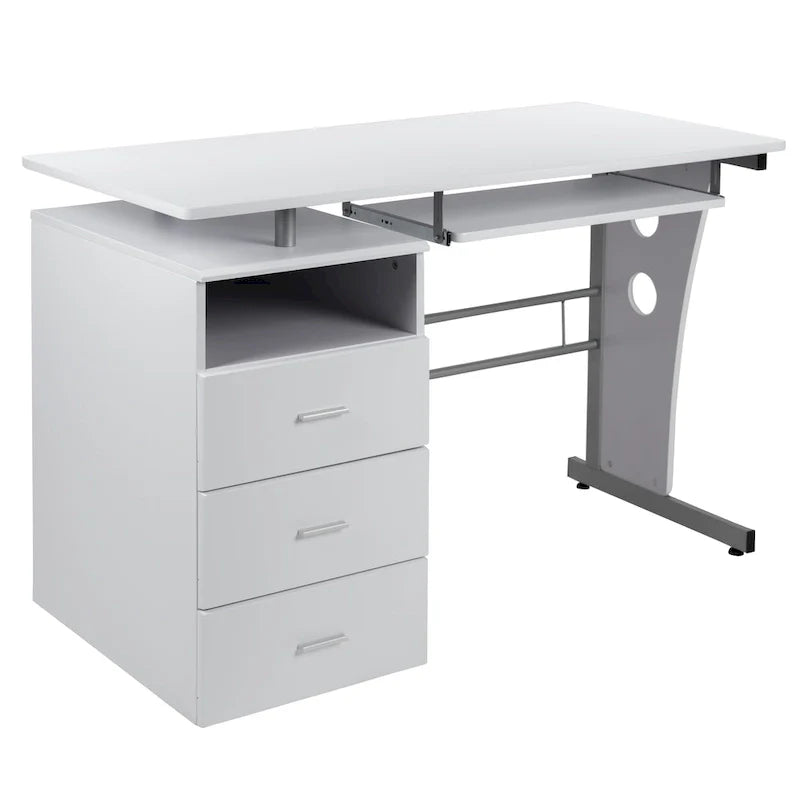 3-Drawer Pedestal Computer Desk with Keyboard Tray 24