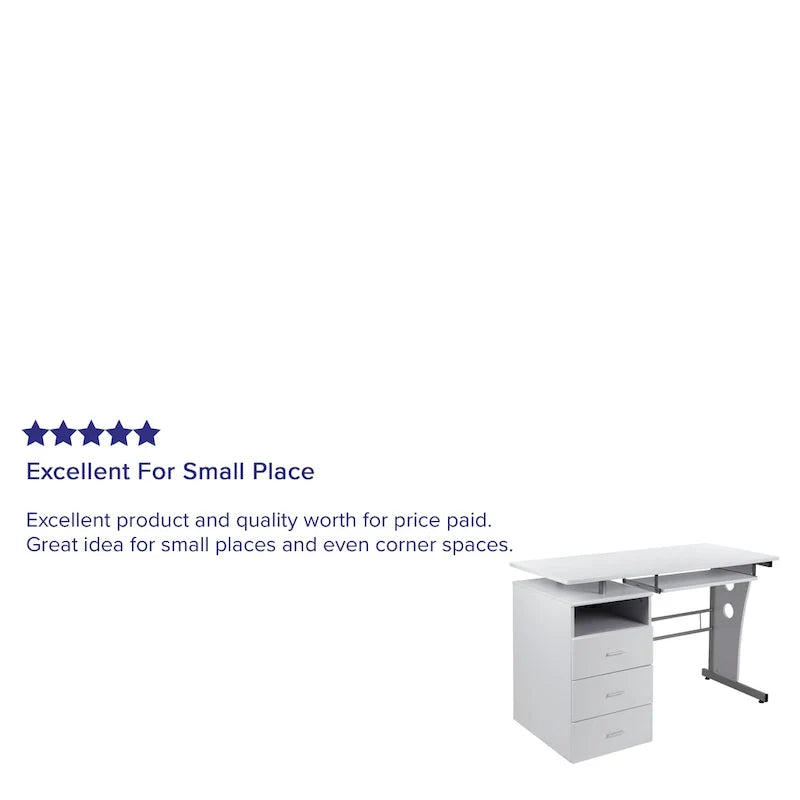 3-Drawer Pedestal Computer Desk with Keyboard Tray 25