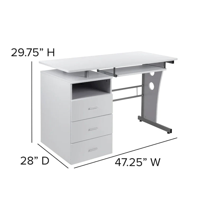 3-Drawer Pedestal Computer Desk with Keyboard Tray 27