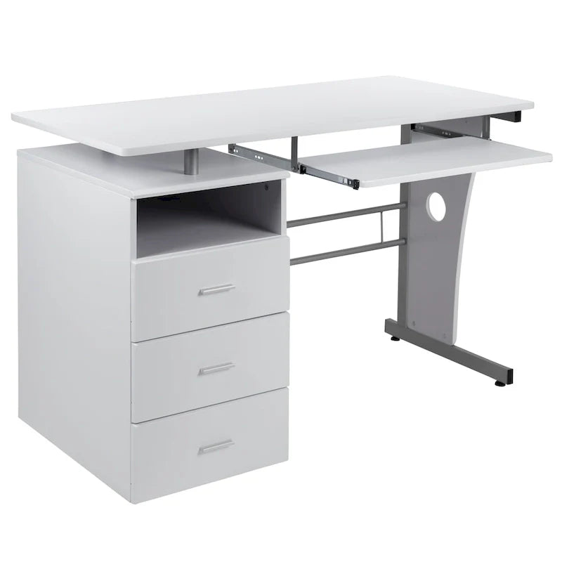3-Drawer Pedestal Computer Desk with Keyboard Tray 30