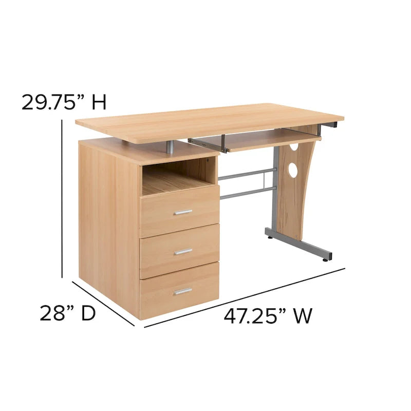 3-Drawer Pedestal Computer Desk with Keyboard Tray 38