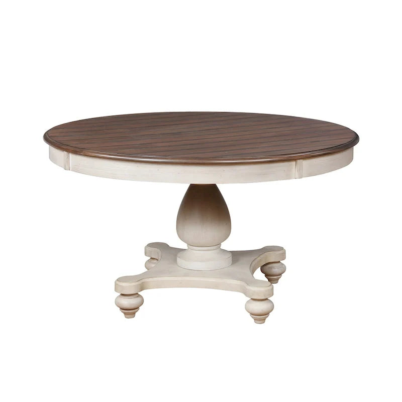 Roundhill Furniture 5-Piece Dining Set: Round Weathered Oak Table with 4 Chairs 5